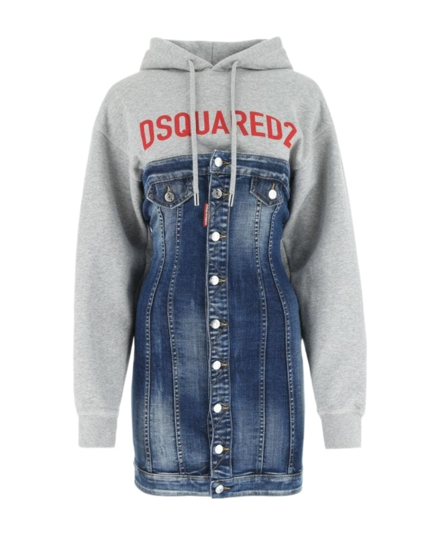 Dsquared2 Logo-print Panelled Hoodie Dress In Blue