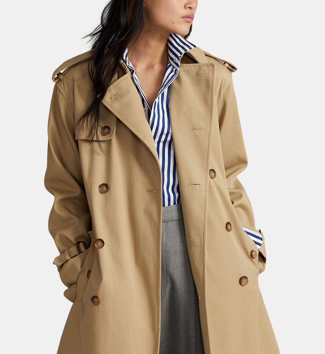Shop Polo Ralph Lauren Double-breasted Belted Trench Coat In Nude