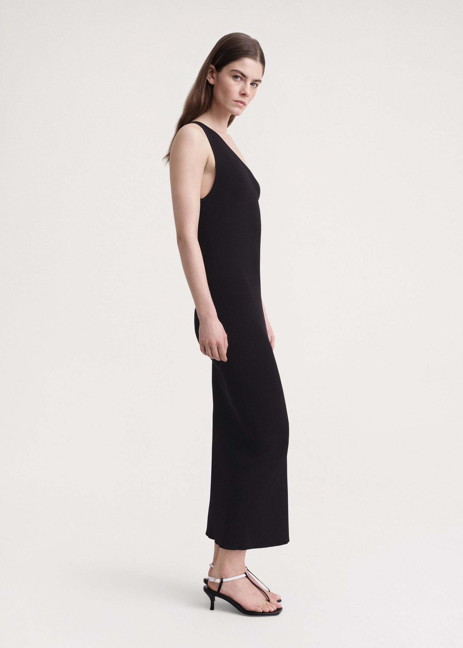 Shop Totême One-shoulder Ribbed-knit Dress In Black