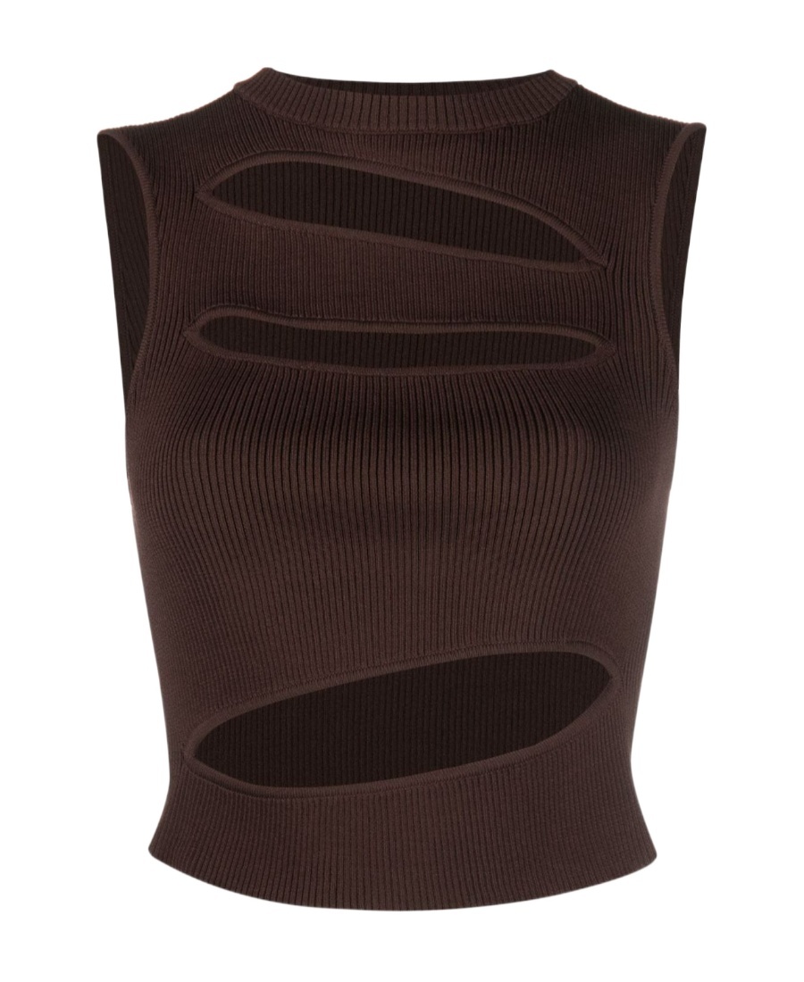 Christopher Esber Slashed Knit Top In Mahogany In Black