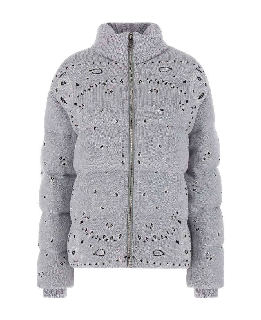 Alanui Wool Bandana Embroidered Down Jacket In Gray