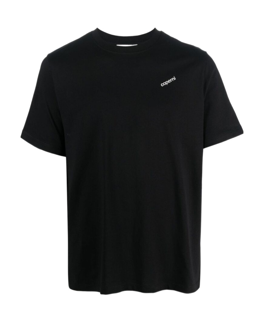 Coperni Black Crewneck T-shirt With Print On The Front In Cotton Man In Black