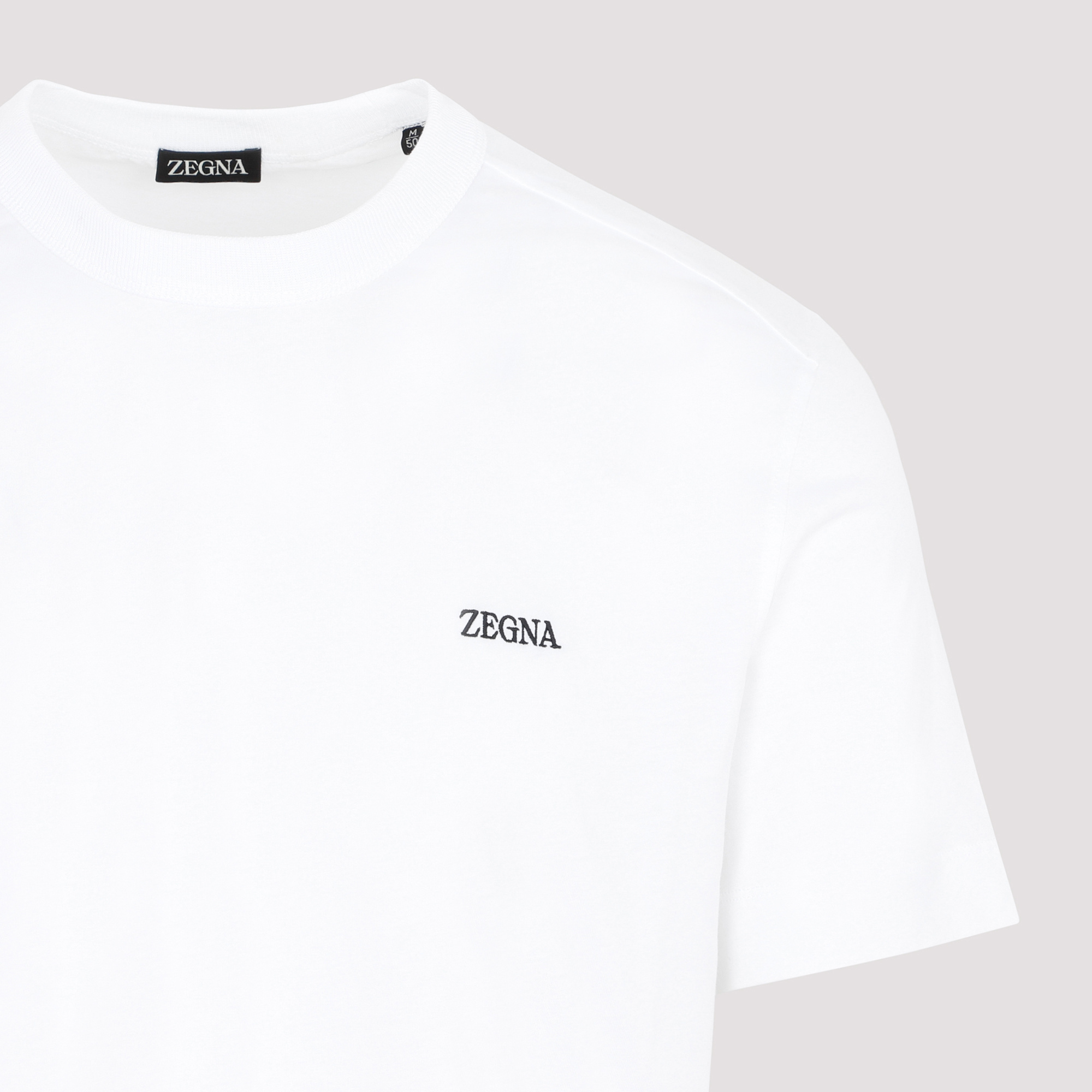 Zegna Men's Logo Embroidered Crewneck T-shirt In White