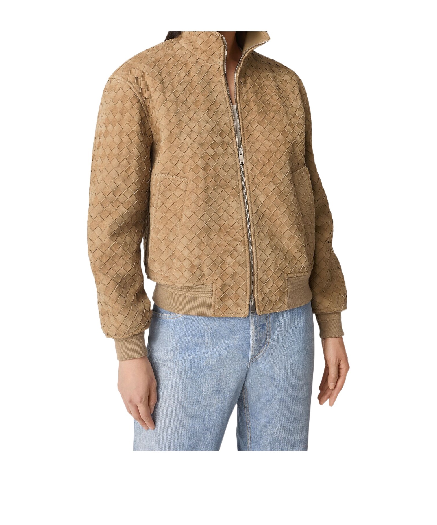 Bottega Veneta Intrecciato Suede Blouson In Brown