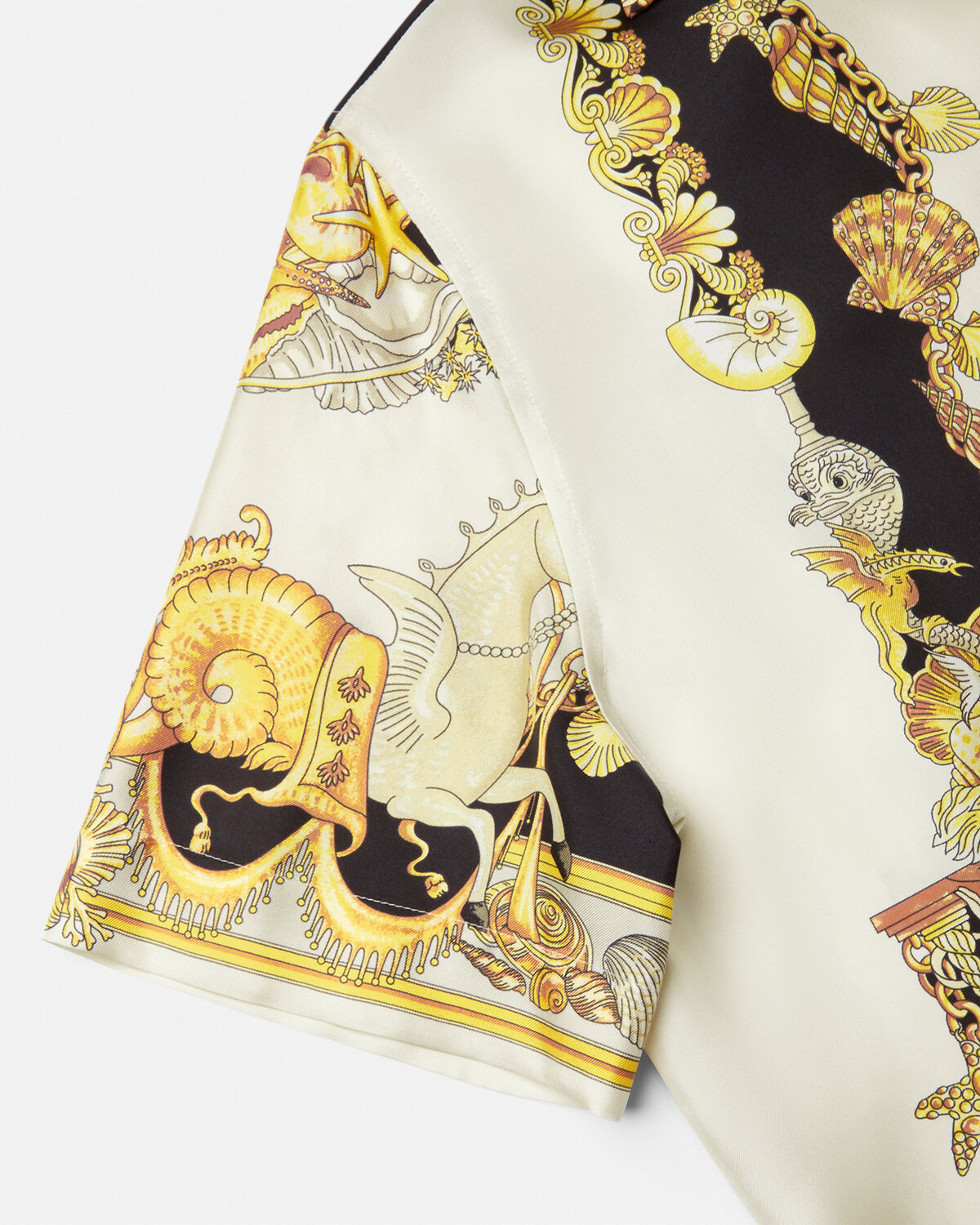 Versace Coral Teater White Bowling Shirt With Cuban Collar And All-over Print In Silk Man In Black