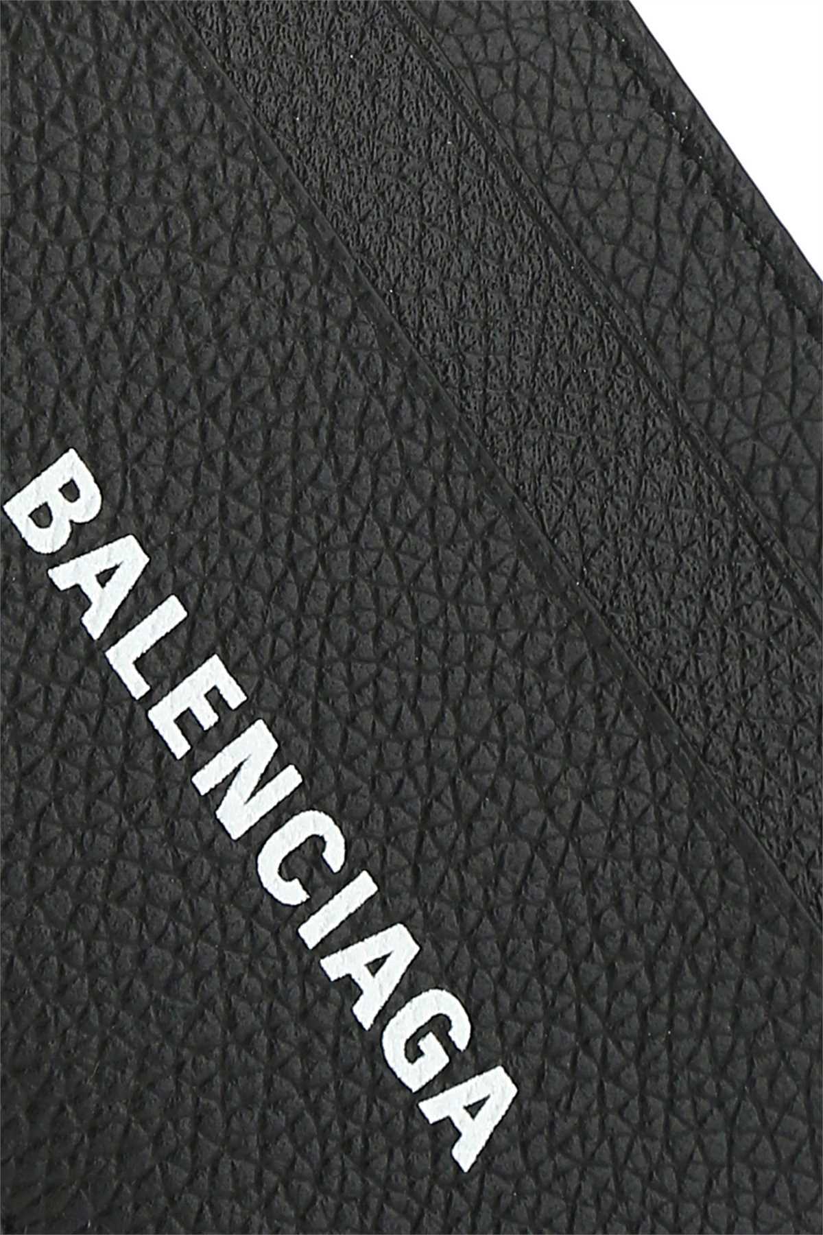 Balenciaga Black Card Holder With Logo Lettering On The Front In Grained Leather Man In Black