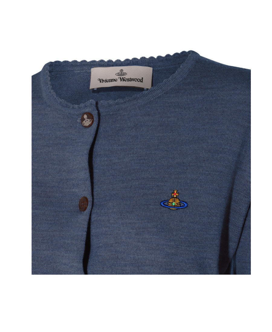 Shop Vivienne Westwood Logo Embroidered Cardigan In Blue