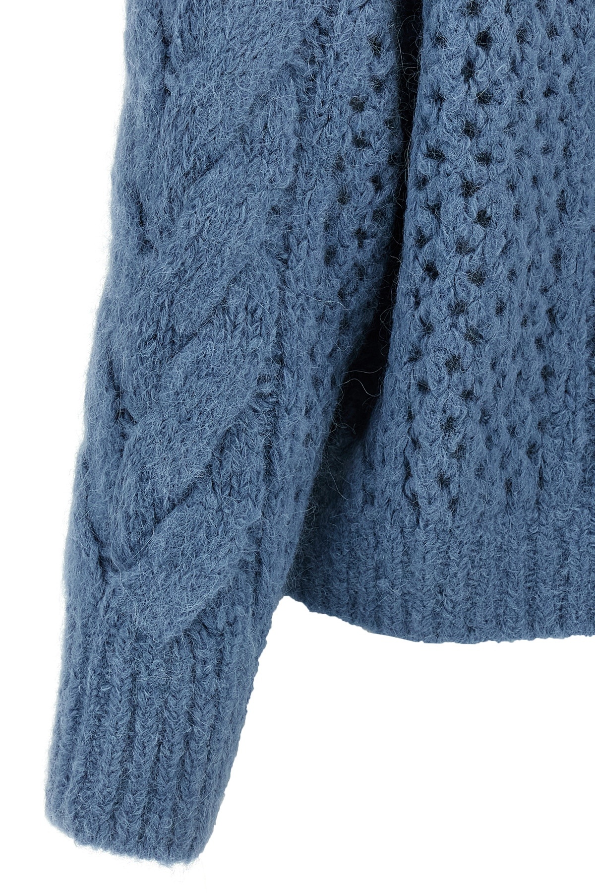 Brunello Cucinelli Alpaca-wool Irish Cable Knit V-neck Sweater In Blue