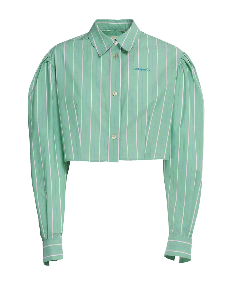 Marni Stripe-pattern Cropped Shirt In Green