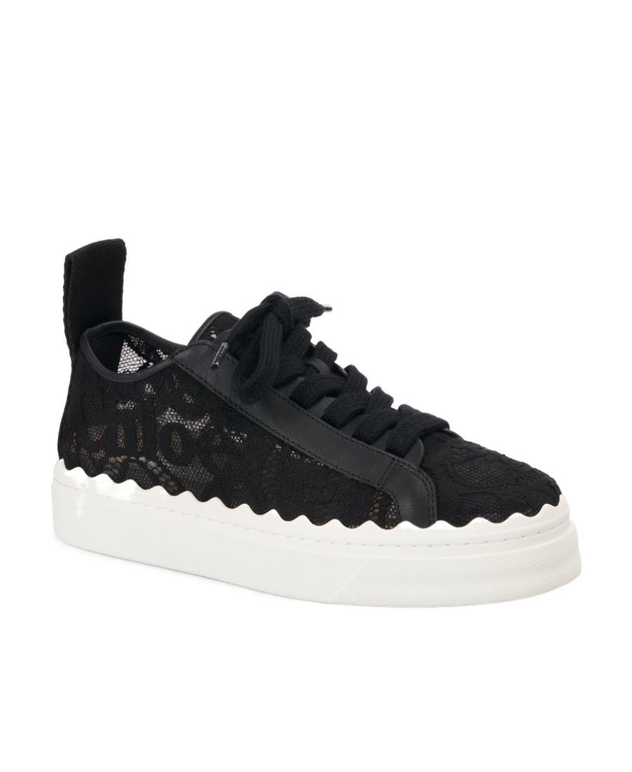 Shop Chloé Lauren Lace Low-top Sneakers In Black