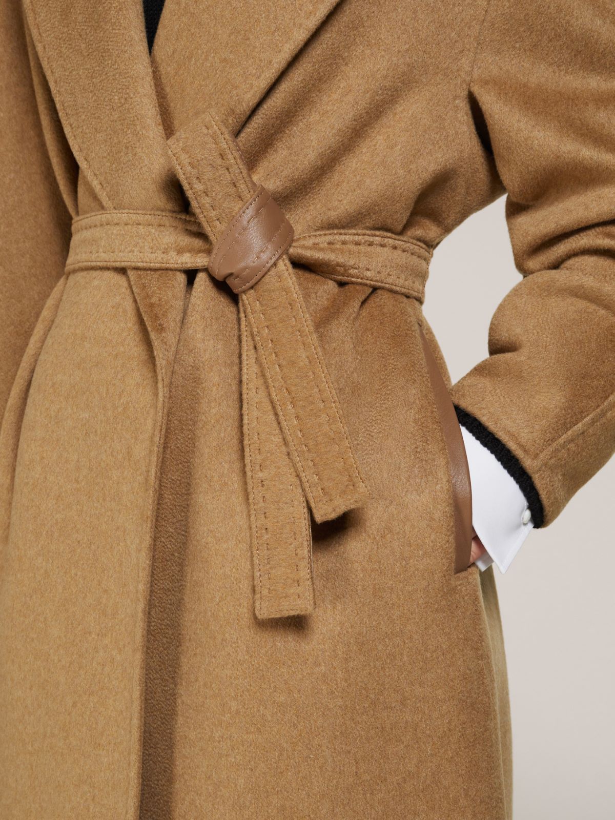 Max Mara Arona Double Face Virgin Wool Belted Coat In Nude