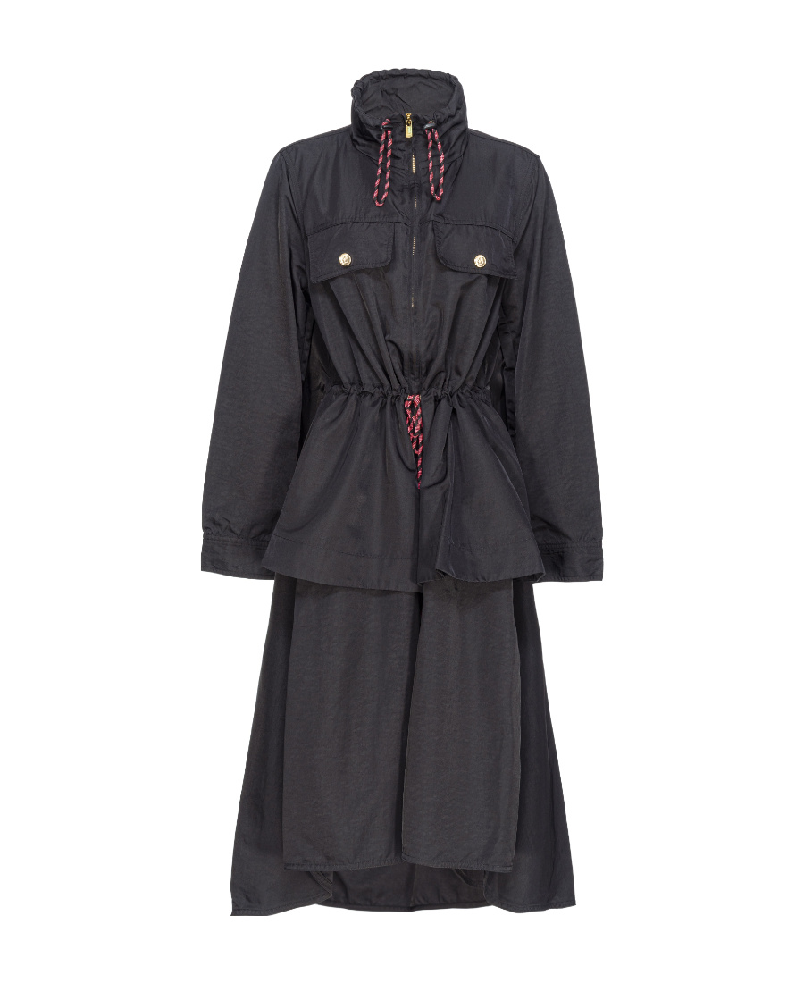 Pinko Drawstring Twill Parka Coat In Black