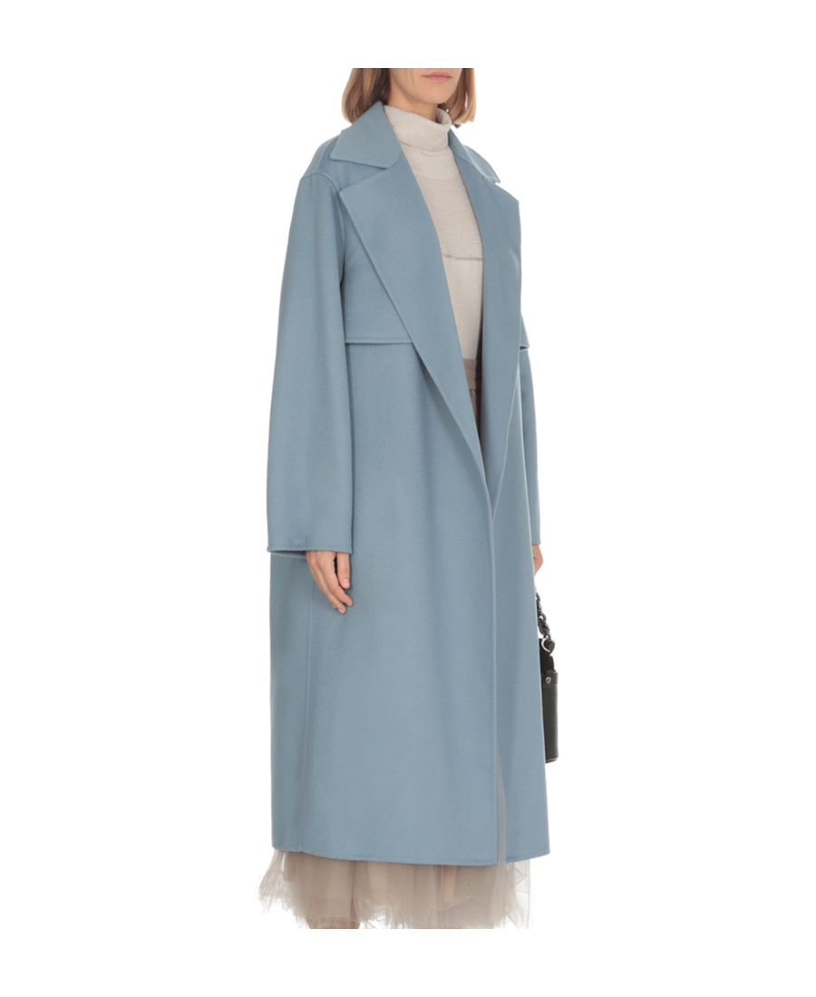 Shop Fabiana Filippi V-collar Long-sleeved Lace-up Coat In Blue
