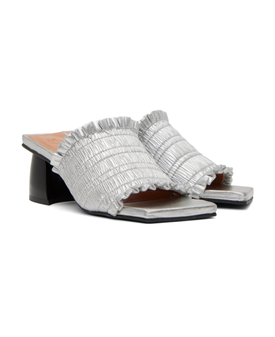 Ganni Smock-detail Kitten-heel Mules In Gray