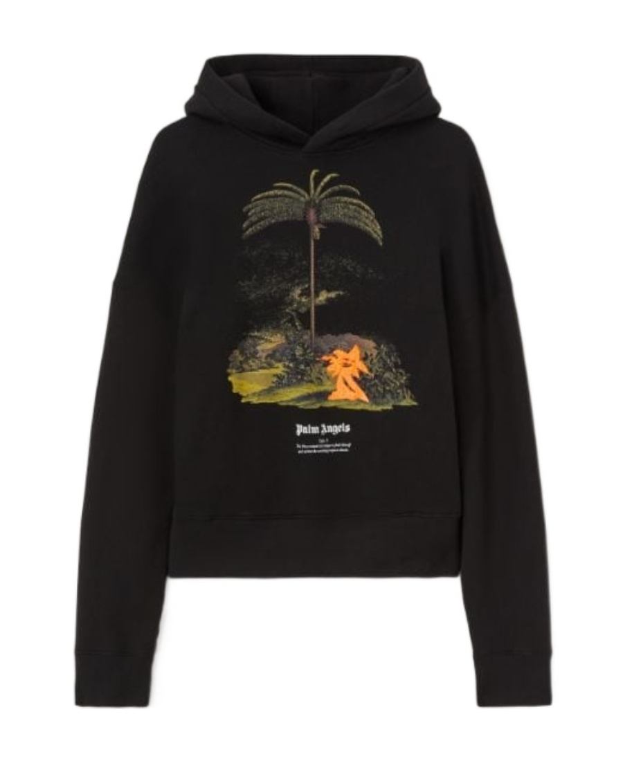 Palm Angels Enzo Graphic Print Hoodie With Ribbed Finish In Black