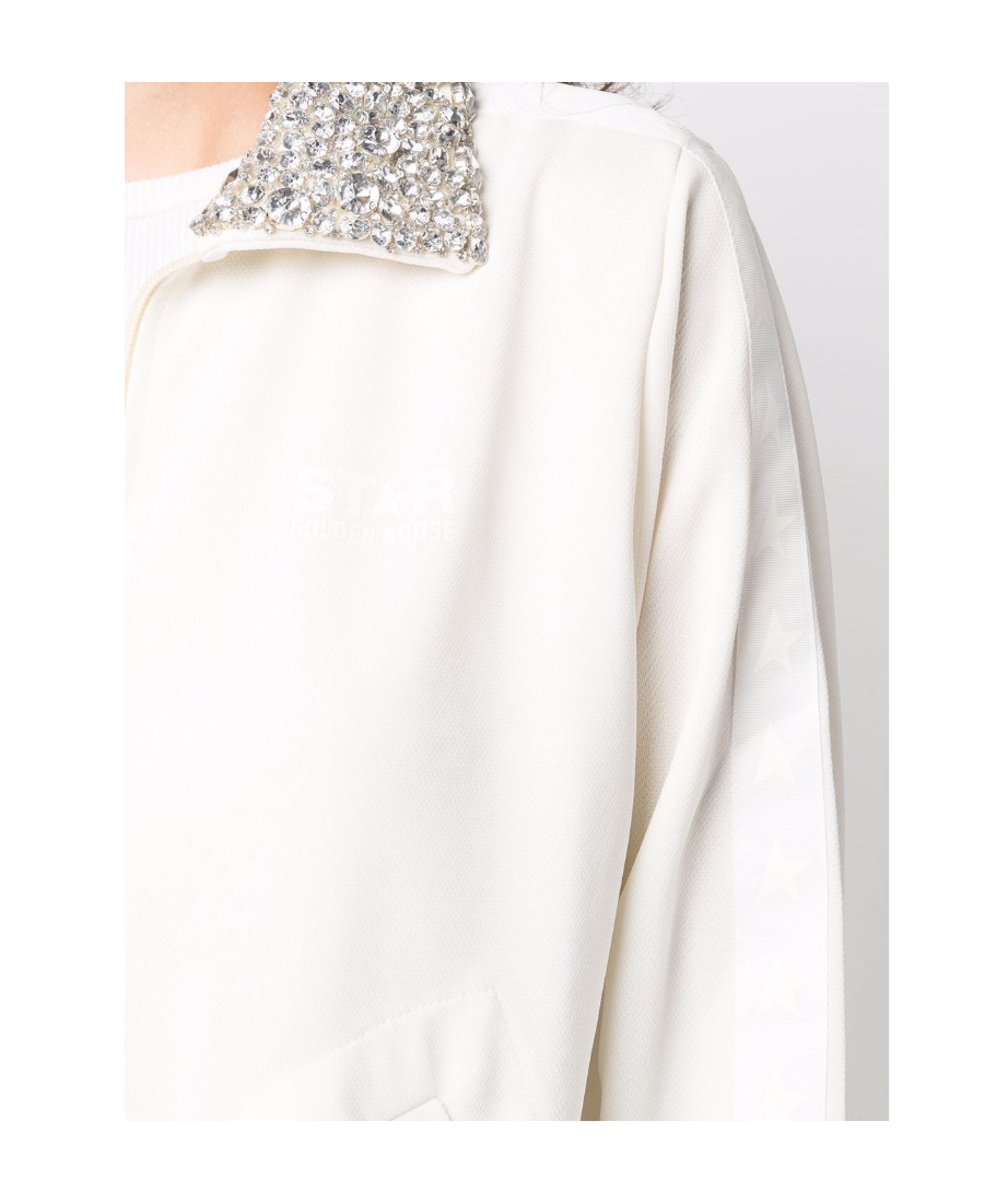 Golden Goose Crystal-embellished Zipped Sweatshirt In White
