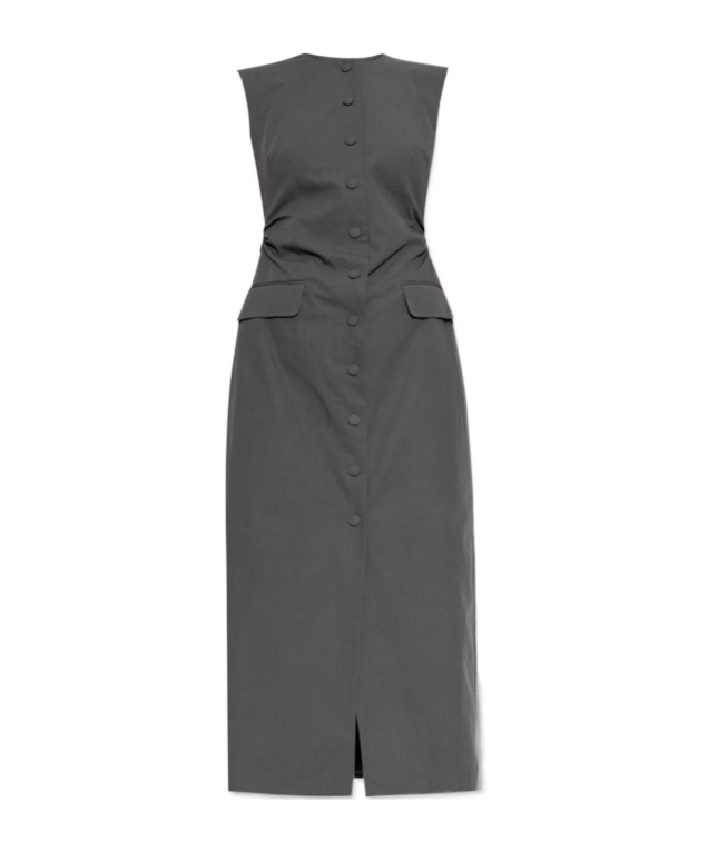 Dries Van Noten Gray Tailored Midi Dress In Black