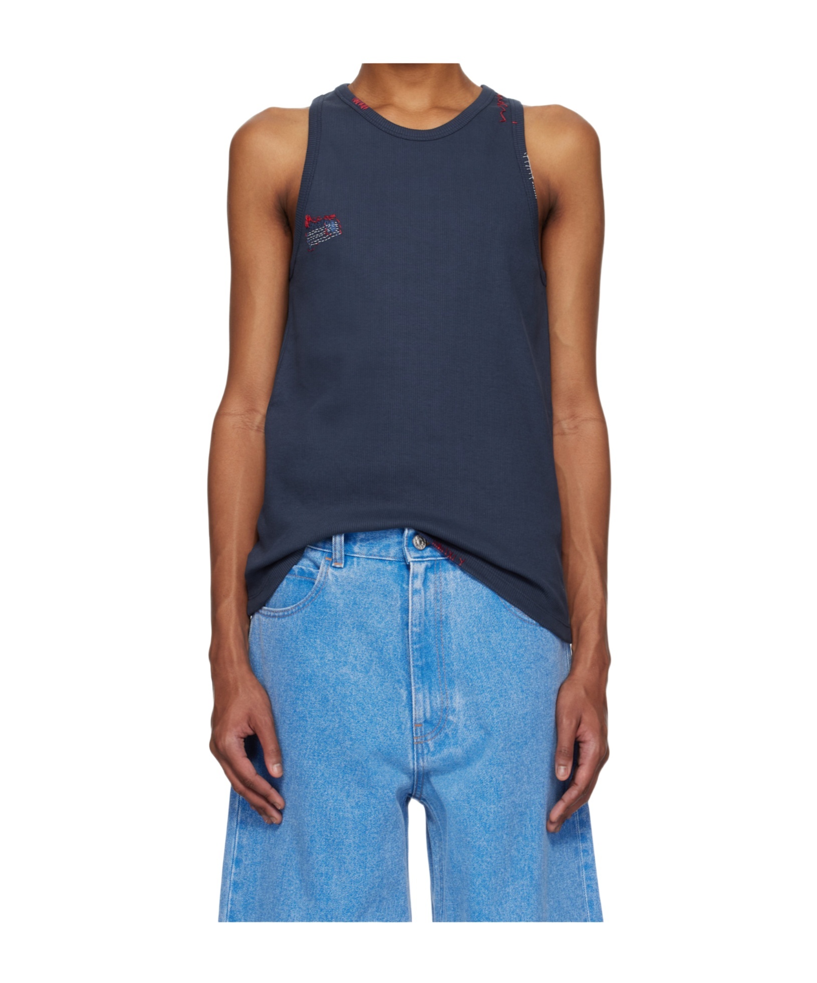 Marni Navy Fitted Tank Top In Black