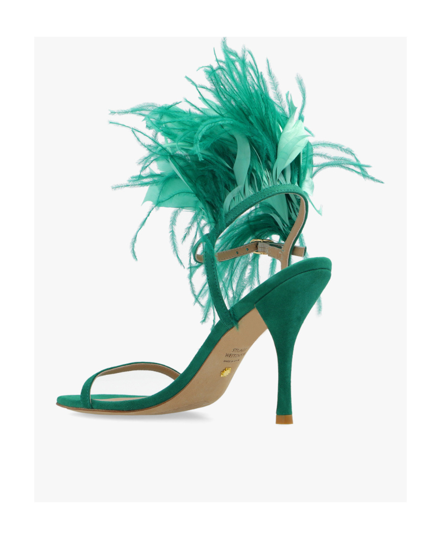 Stuart Weitzman Feather Detail Stiletto Heel Sandals In Green