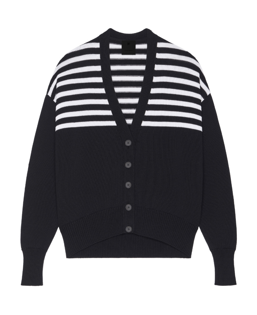 Givenchy Oversize Stripe 4g Patch V-neck Cardigan In Black