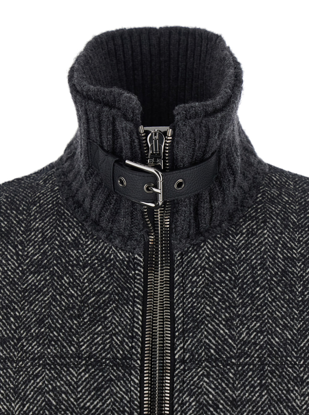 Dolce & Gabbana Herringbone-pattern Ribbed-knit Bomber Jacket In Gray