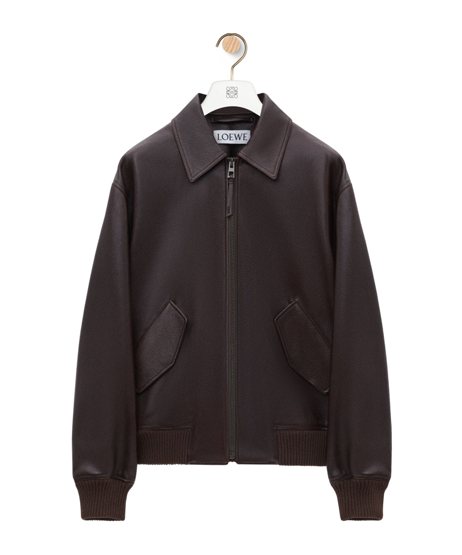 Loewe Long-sleeved Leather Jacket In Brown