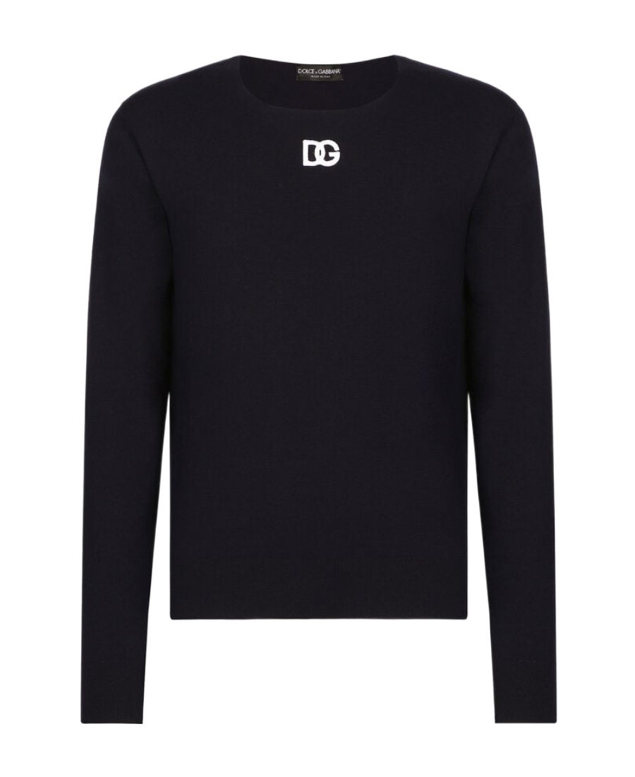 Dolce & Gabbana Logo-embroidered Virgin Wool Jumper In Black
