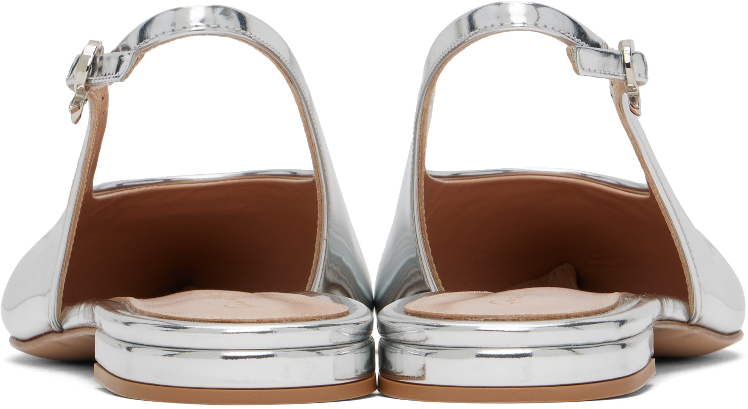 Gianvito Rossi Robbie Metallic Leather Slingback Flats In Silver