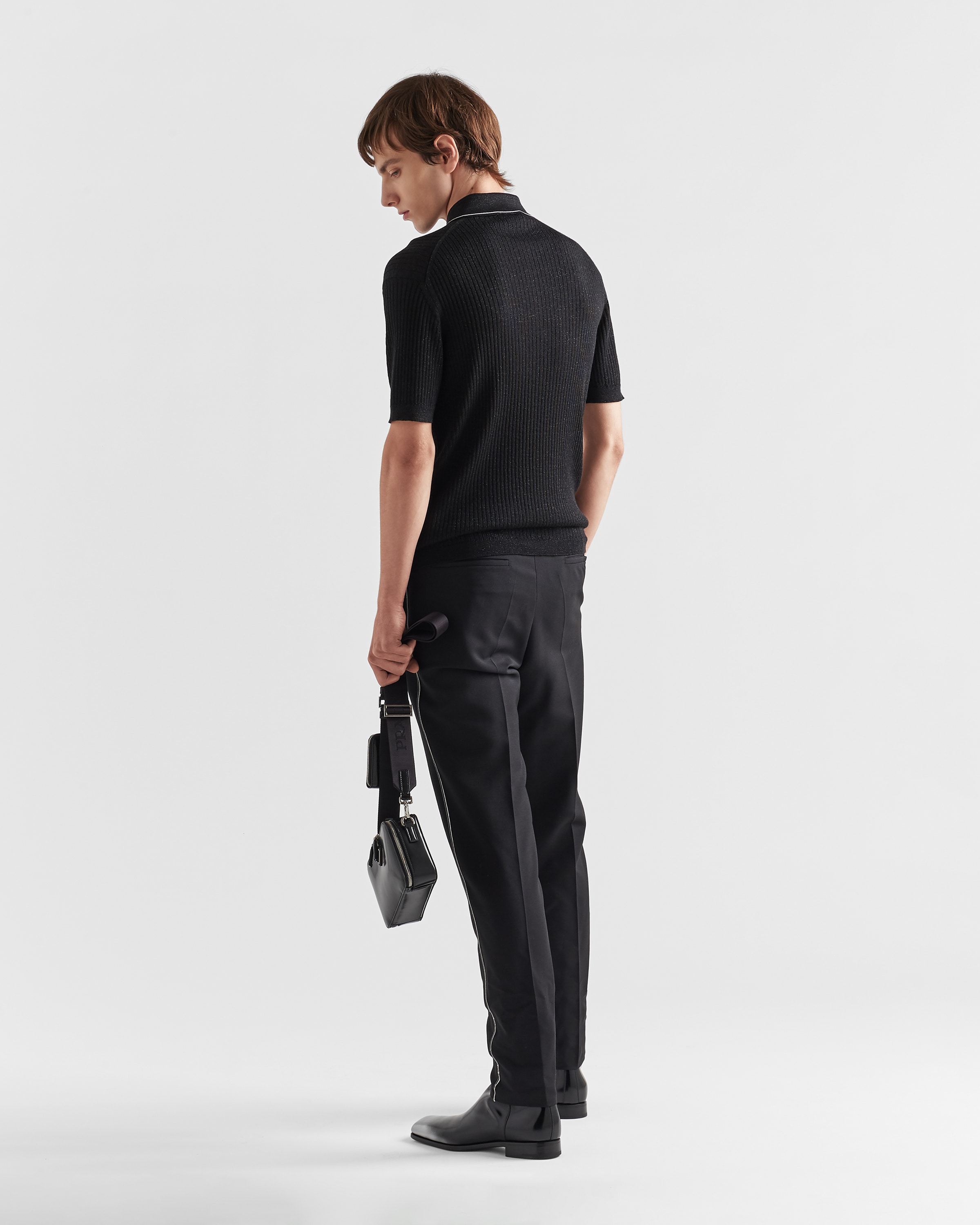 Prada Logo Embroidered Short Sleeved Polo Shirt In Black