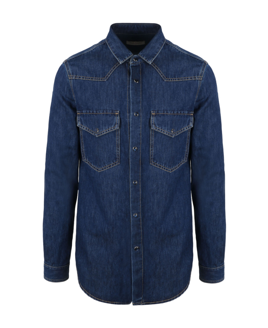 Valentino Long-sleeve Denim Shirt In Blue