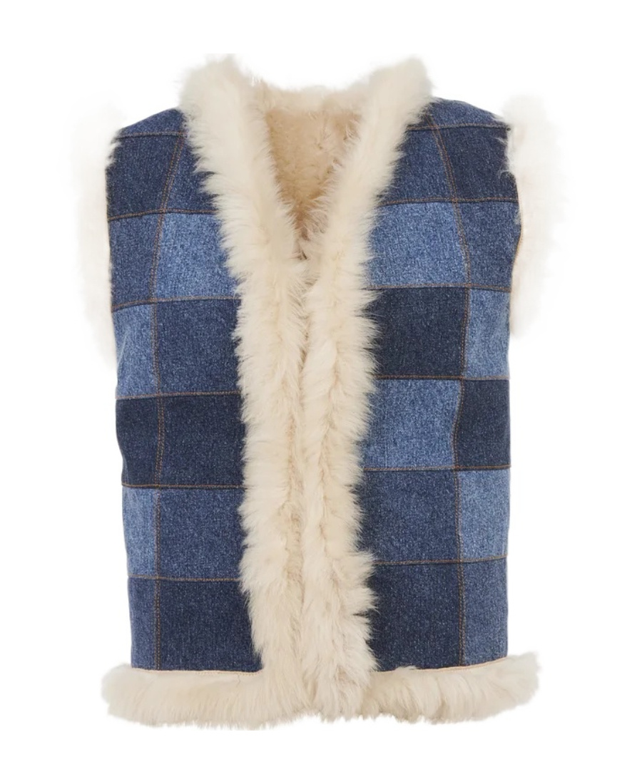 Chloé Patchwork-denim Reversible Gilet In Blue