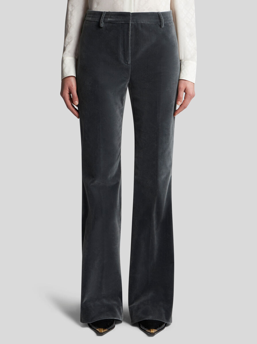 Etro Velvet Flared Hem Trousers Pockets In Black