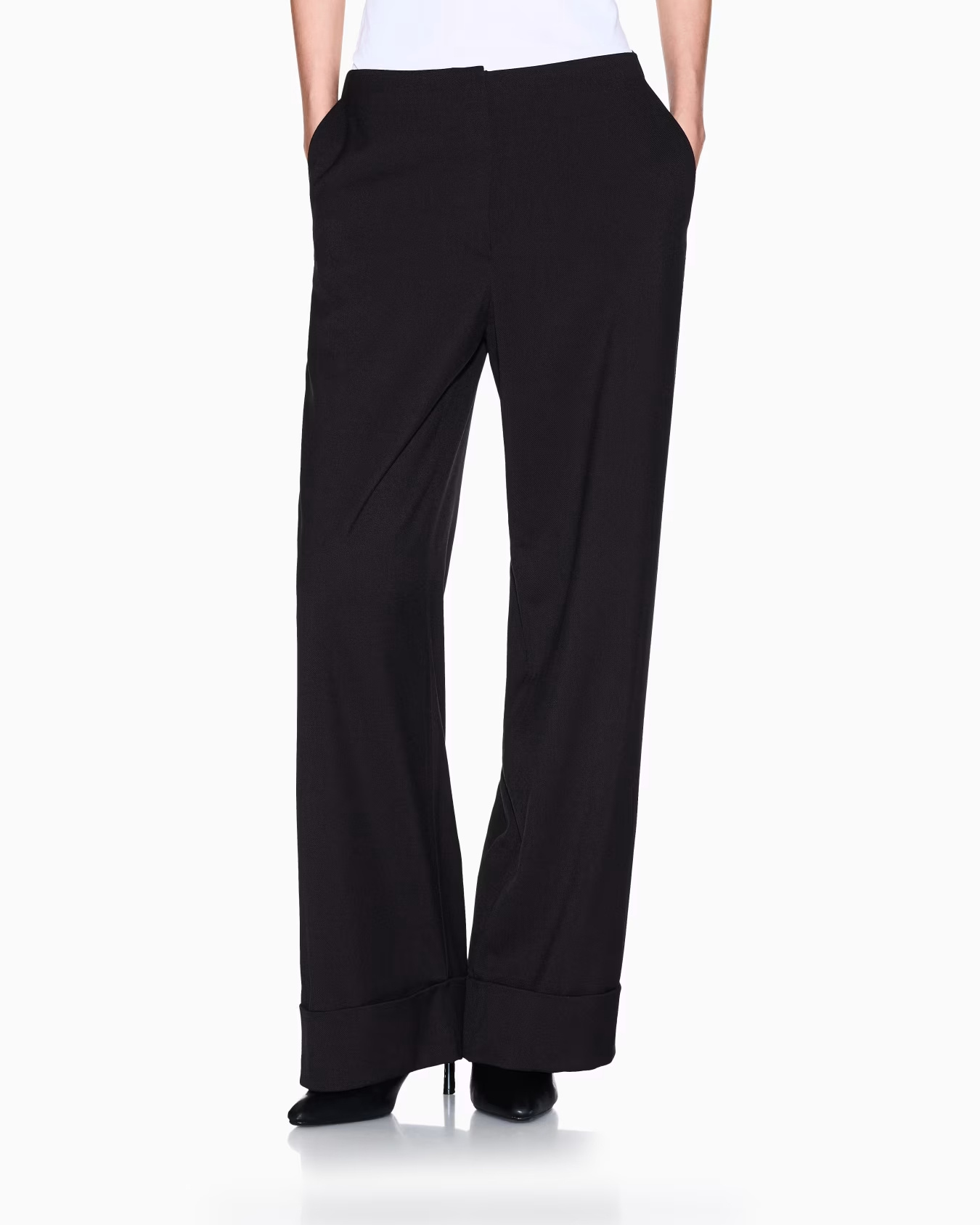 Armani Exchange Wide Leg Dress Pants In Black