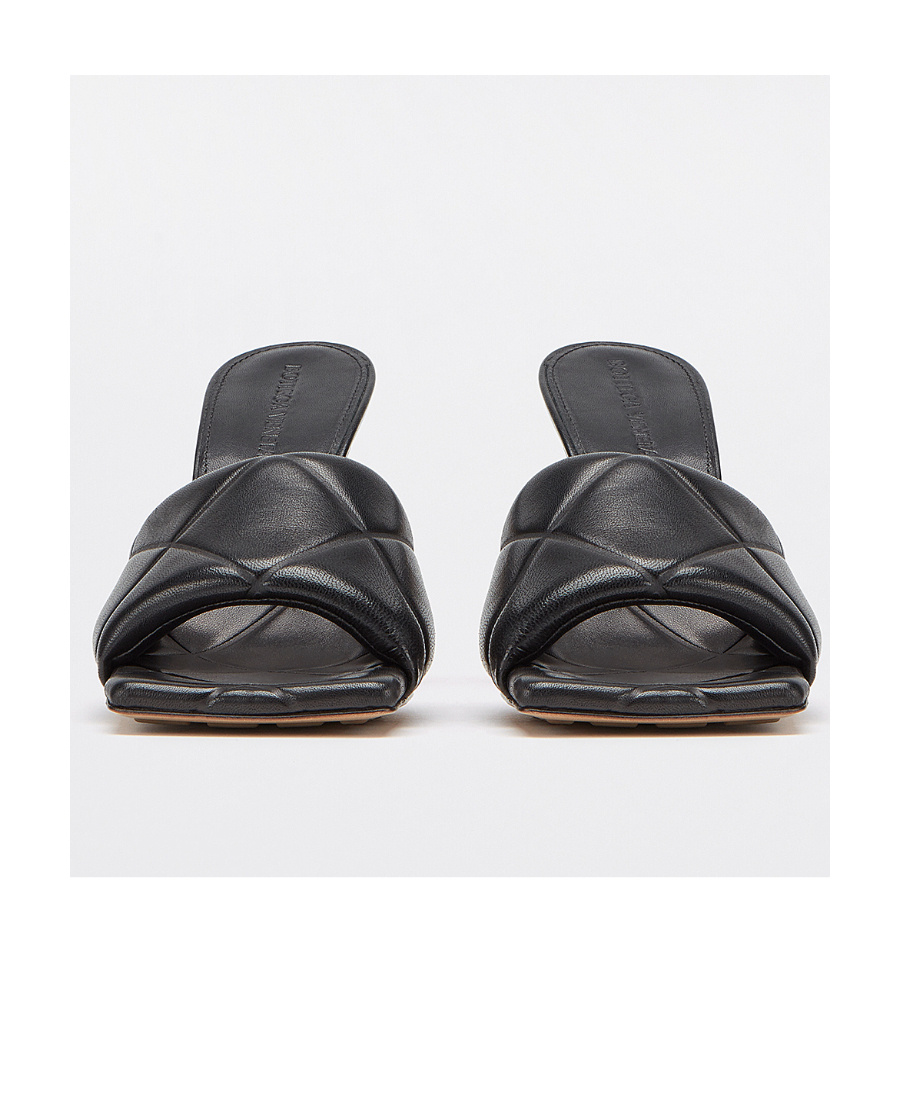 Bottega Veneta Green Intrecciato Lido Heeled Sandals In Black
