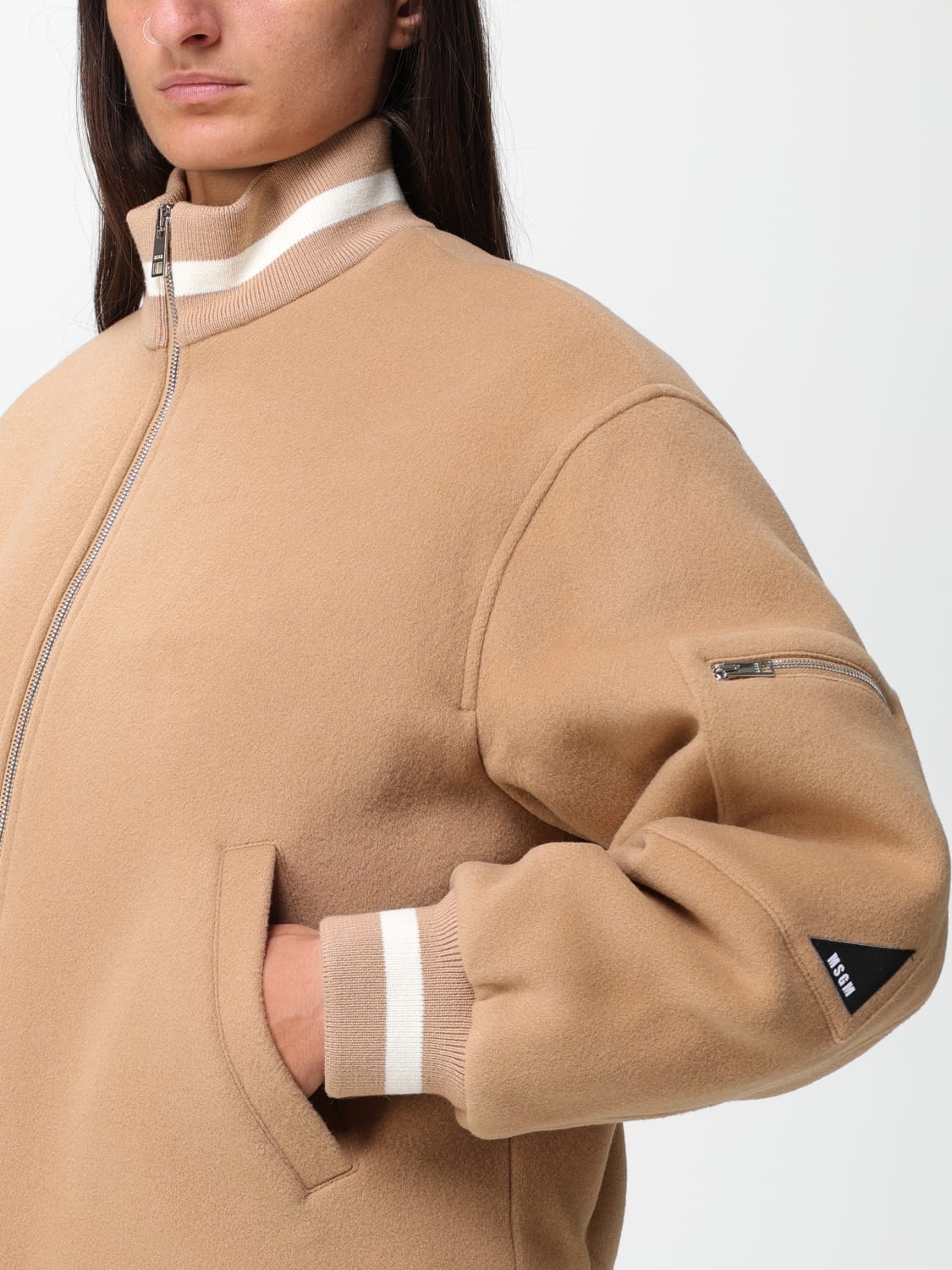 Msgm Zip-up Bomber Jacket In Nude