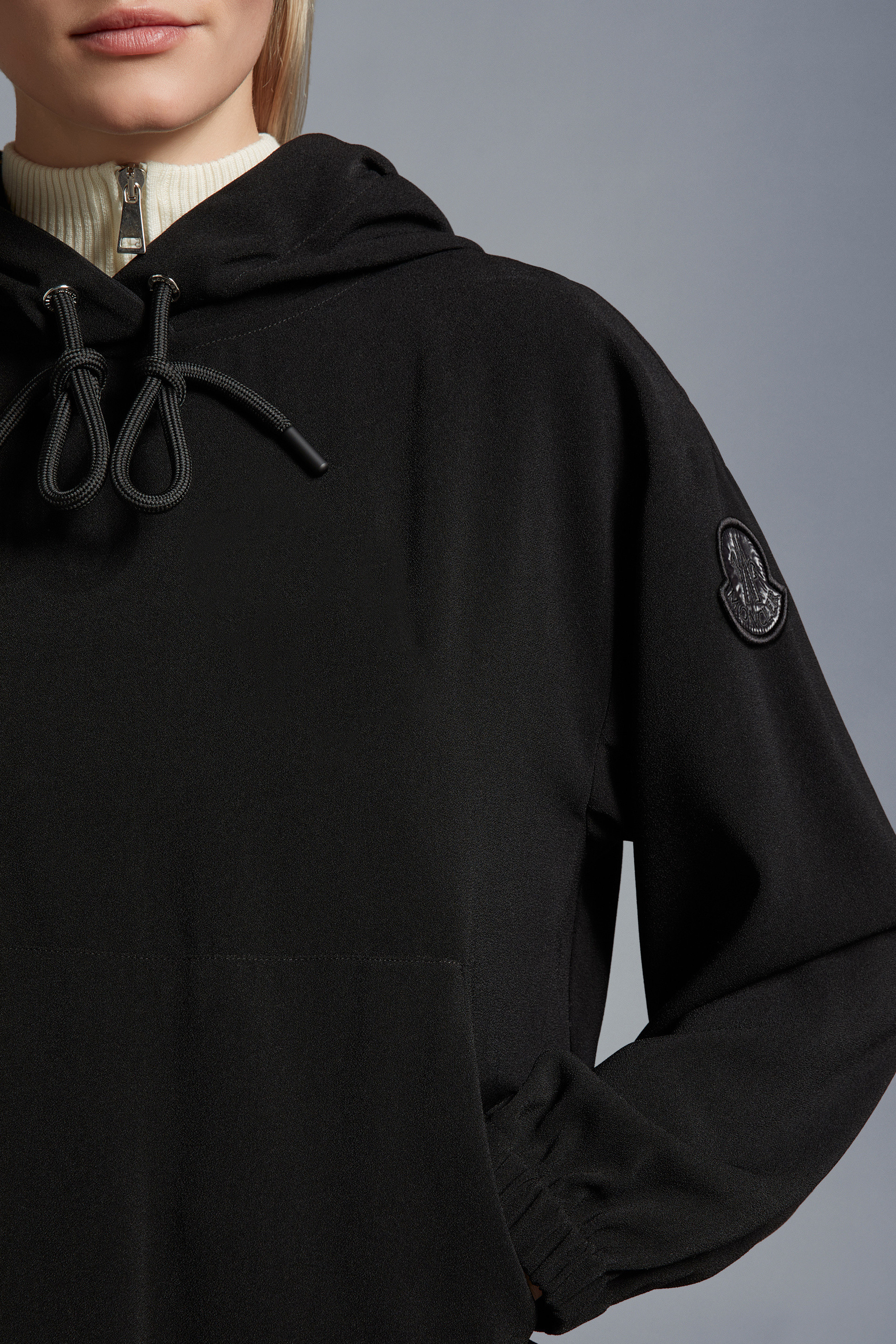 Moncler Logo-appliqué Satin Hoodie In Black