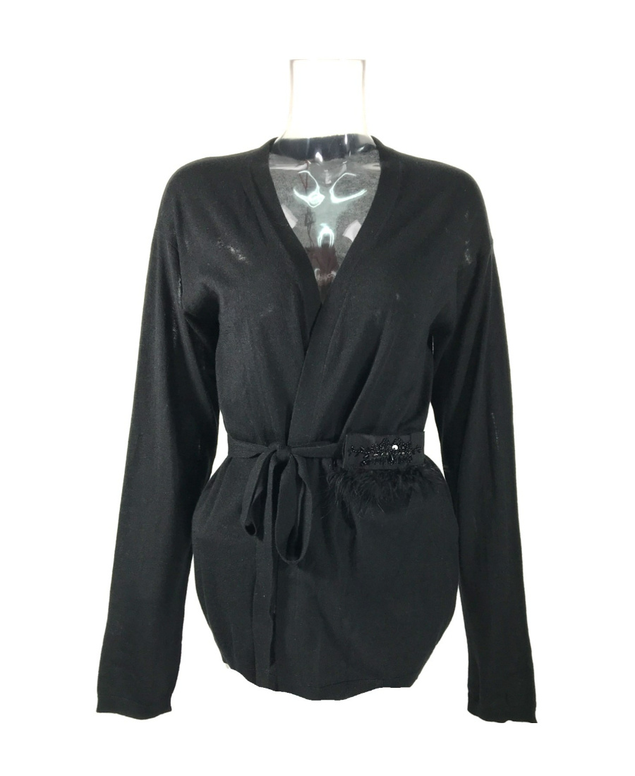 Max Mara Long Sleeved Lace-up Cardigan In Black