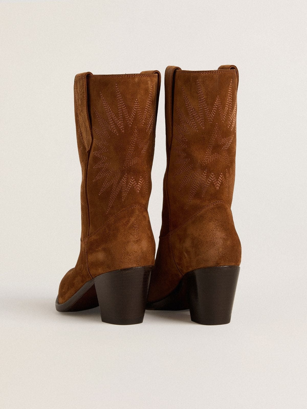 Golden Goose Embroidered Suede Boots In Brown