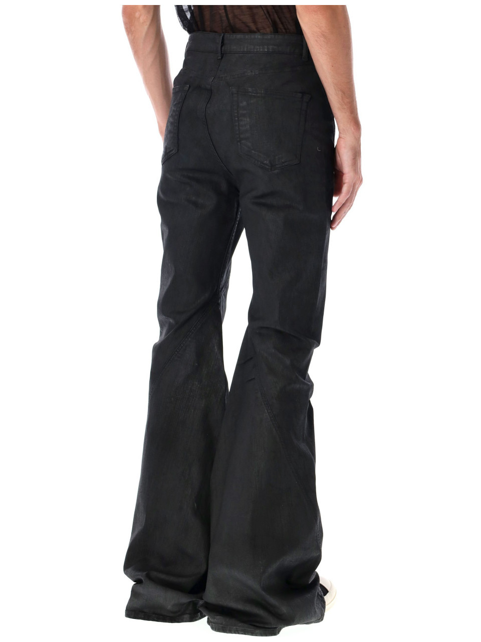 Rick Owens Drkshdw Flare Stitched Pockets Belted Trousers In Black