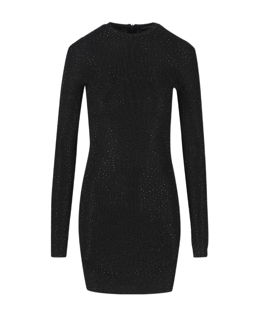Shop Balenciaga Crystal-embellished Pointelle-knit Minidress In Black