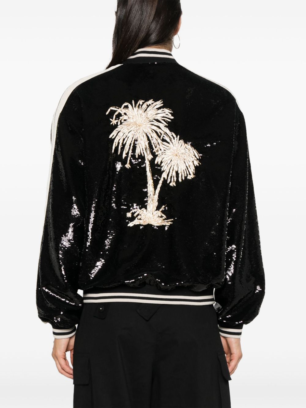Shop Palm Angels Sequined Pilot Jacket In Black