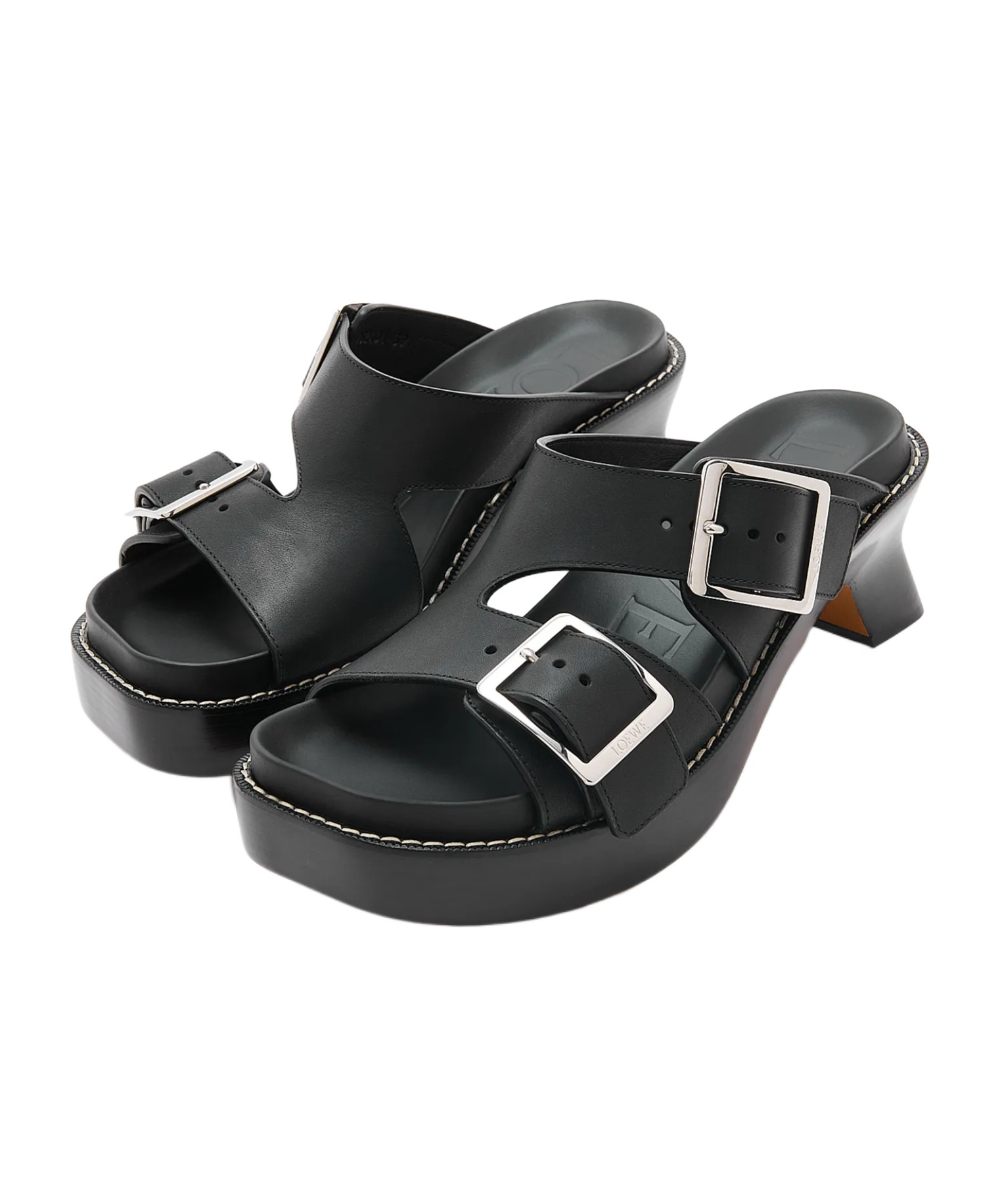 Shop Loewe Ease Heel Slide In Vegetal Calf In Black
