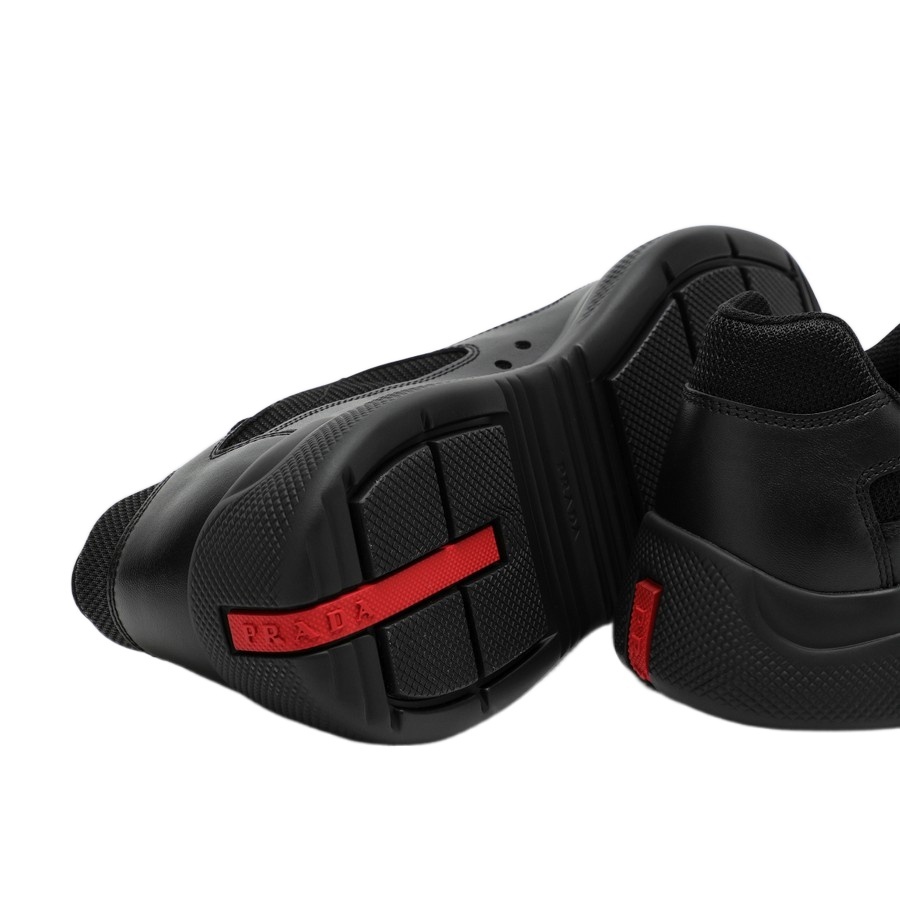 Prada Fabric And Leather America S Cup Sneakers In Black