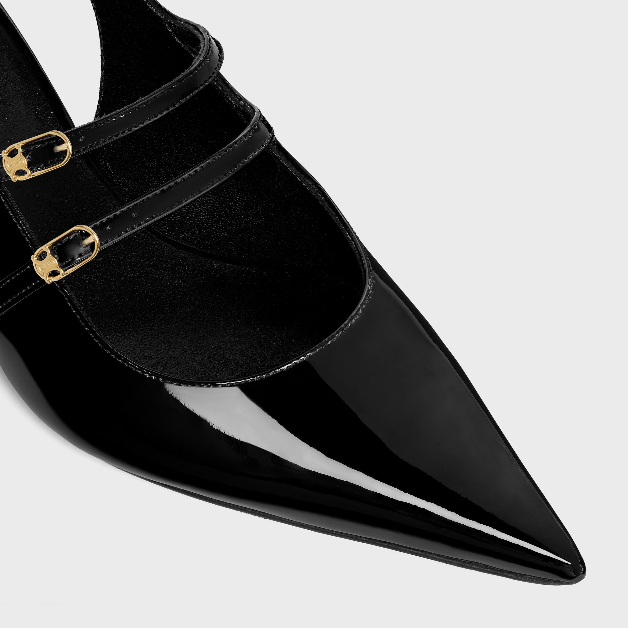 Celine Double Strap Mary Jane Slingback In Patent Calfskin In Black