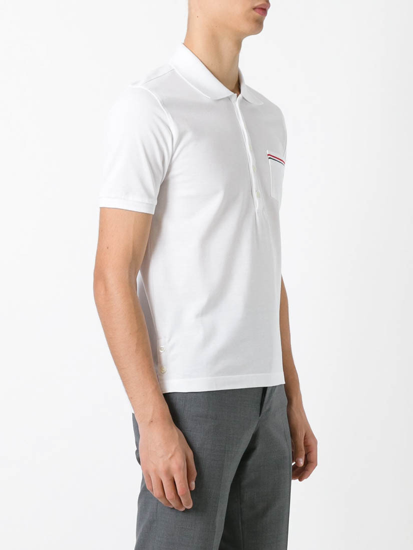 Thom Browne Cotton Polo Shirt With Ribbed Collar And Side Slits In White