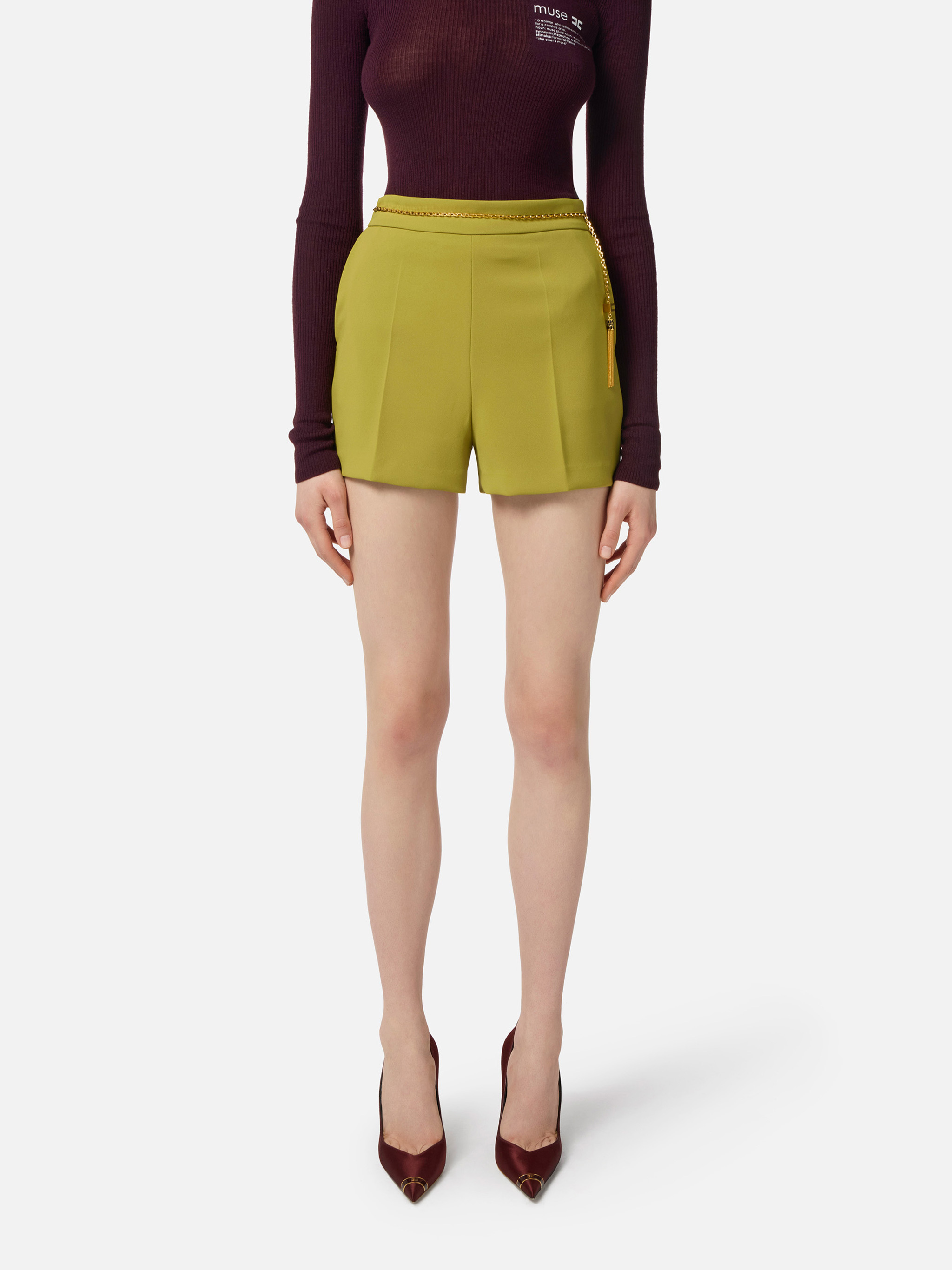 Elisabetta Franchi Stylish Shorts With Chain Detail And Pockets In Green