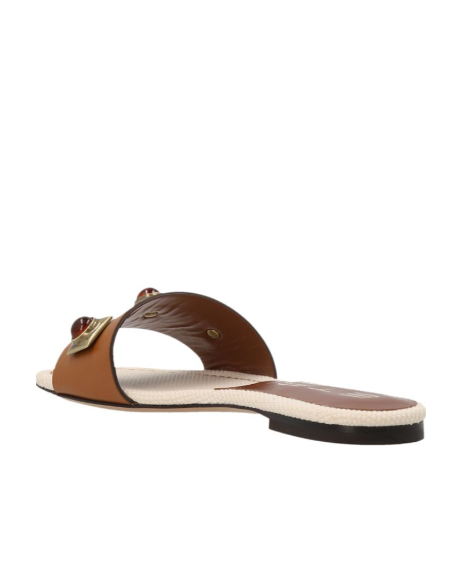 Etro Crown Me Slipper In Brown Leather In Brown