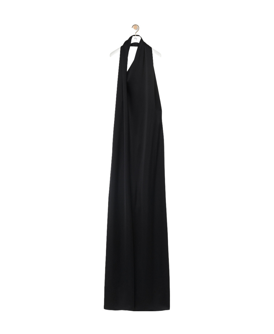 Loewe Satin Maxi Dress With Scarf In Black