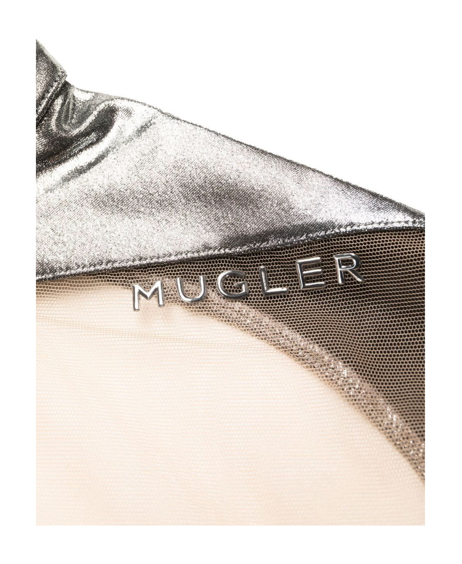 Mugler Sheer-panelled Metallic Bodysuit In White
