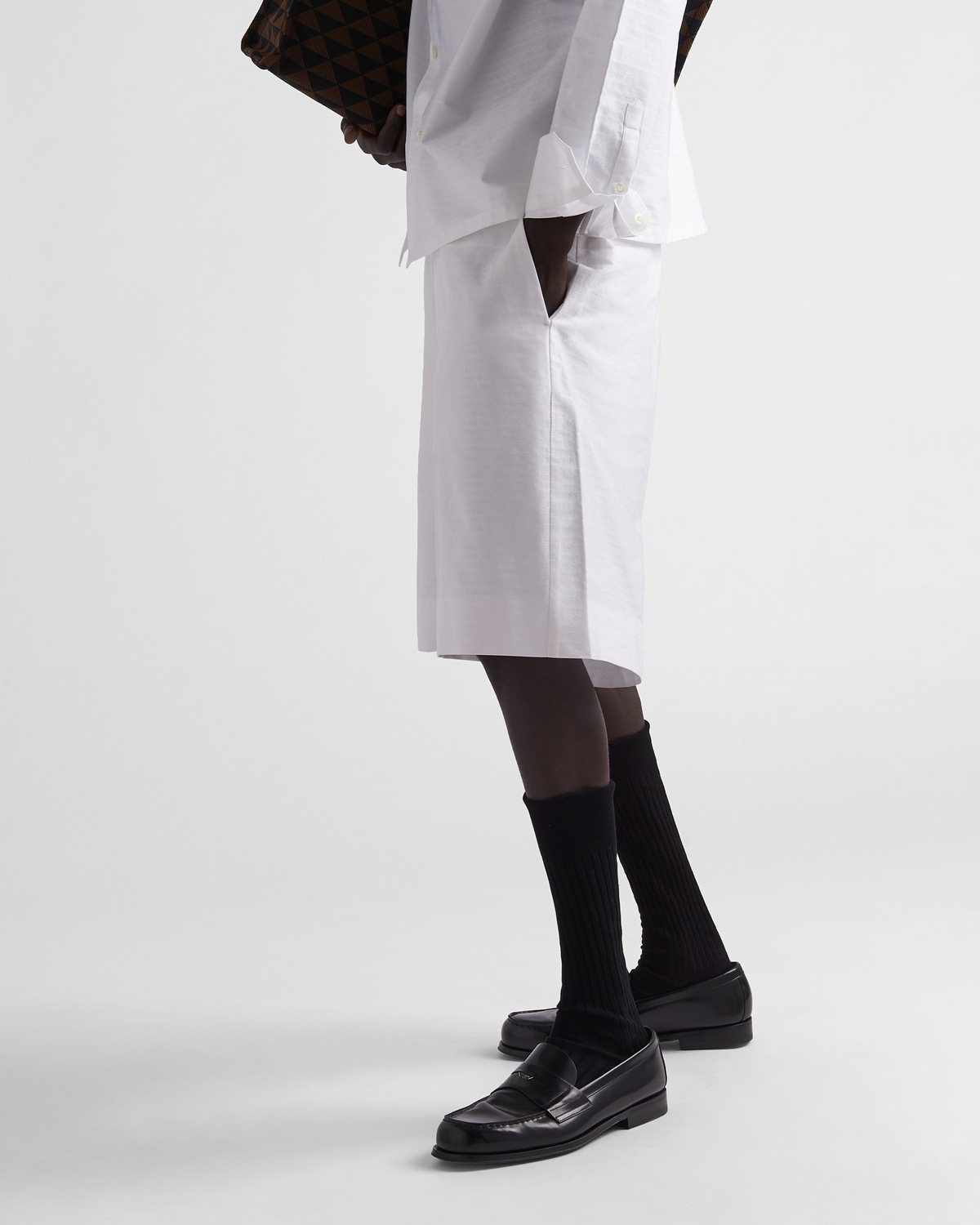 Prada Custom Fit Cotton Shorts With Back Pockets In White